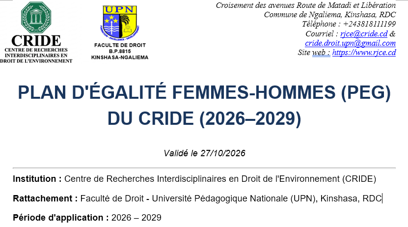 Le Plan d'égalité Femmes-Hommes (PEG) du CRIDE (2026–2029)